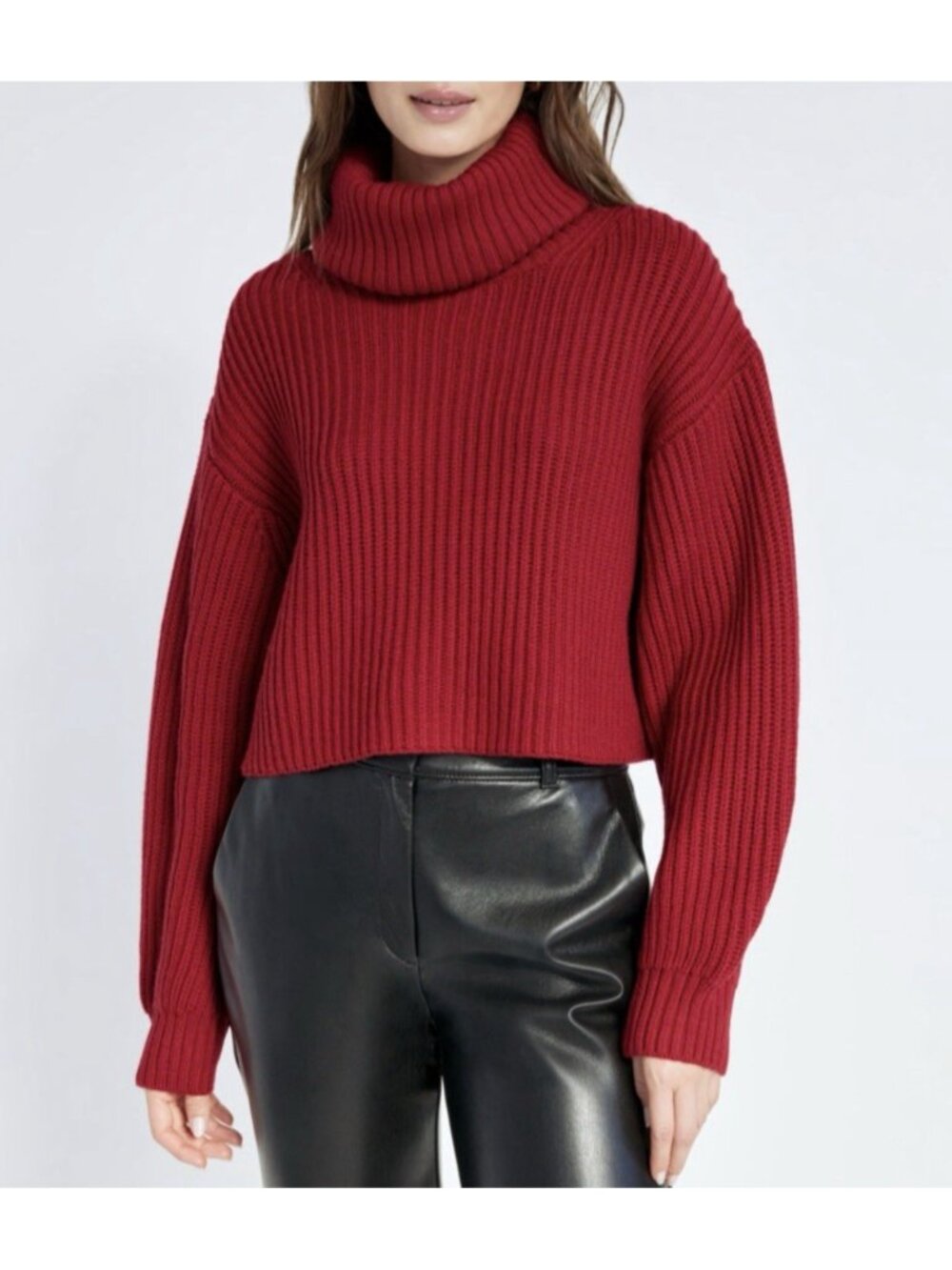 Aritzia Babaton Guell Merino Wool Cropped Turtleneck Sweater Red 2XS
